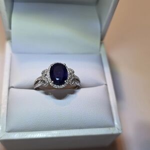 Effy Silver and Blue Sapphire Halo Ring
